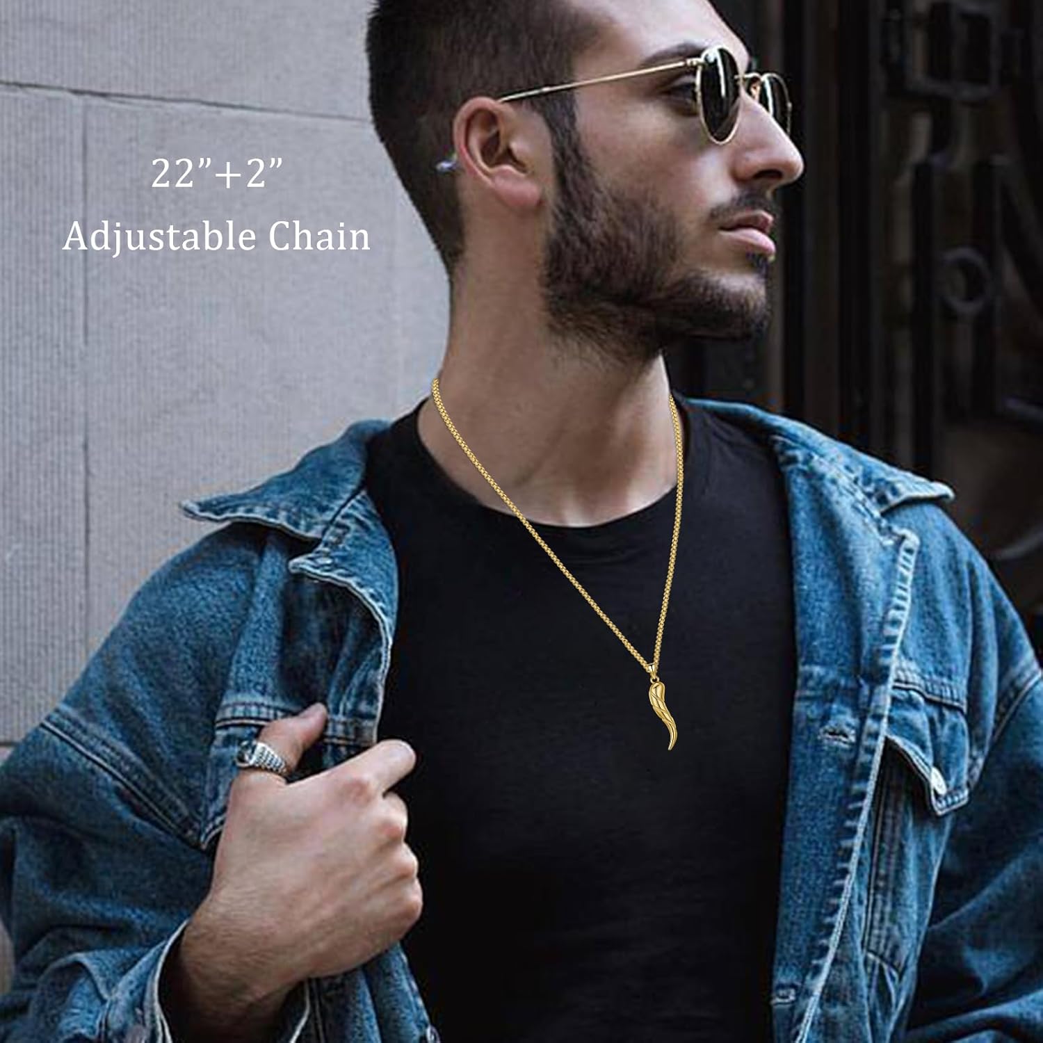 925 Sterling Silver Italian Horn Necklace Good Luck Cornicello Pendant with 22"+2" Stainless Steel Chain