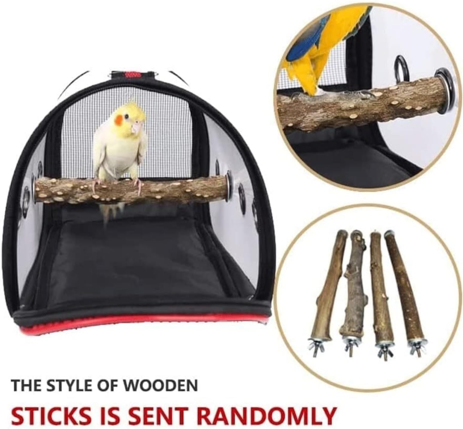 Jaula de pájaros, Jaulas Portátiles para Pájaros, Portador Transparente para Pájaros, Jaula para Pájaros De Viaje Transpirable, Portador Ligero para Casa De Pájaros Perchas de Descanso(Black,M)