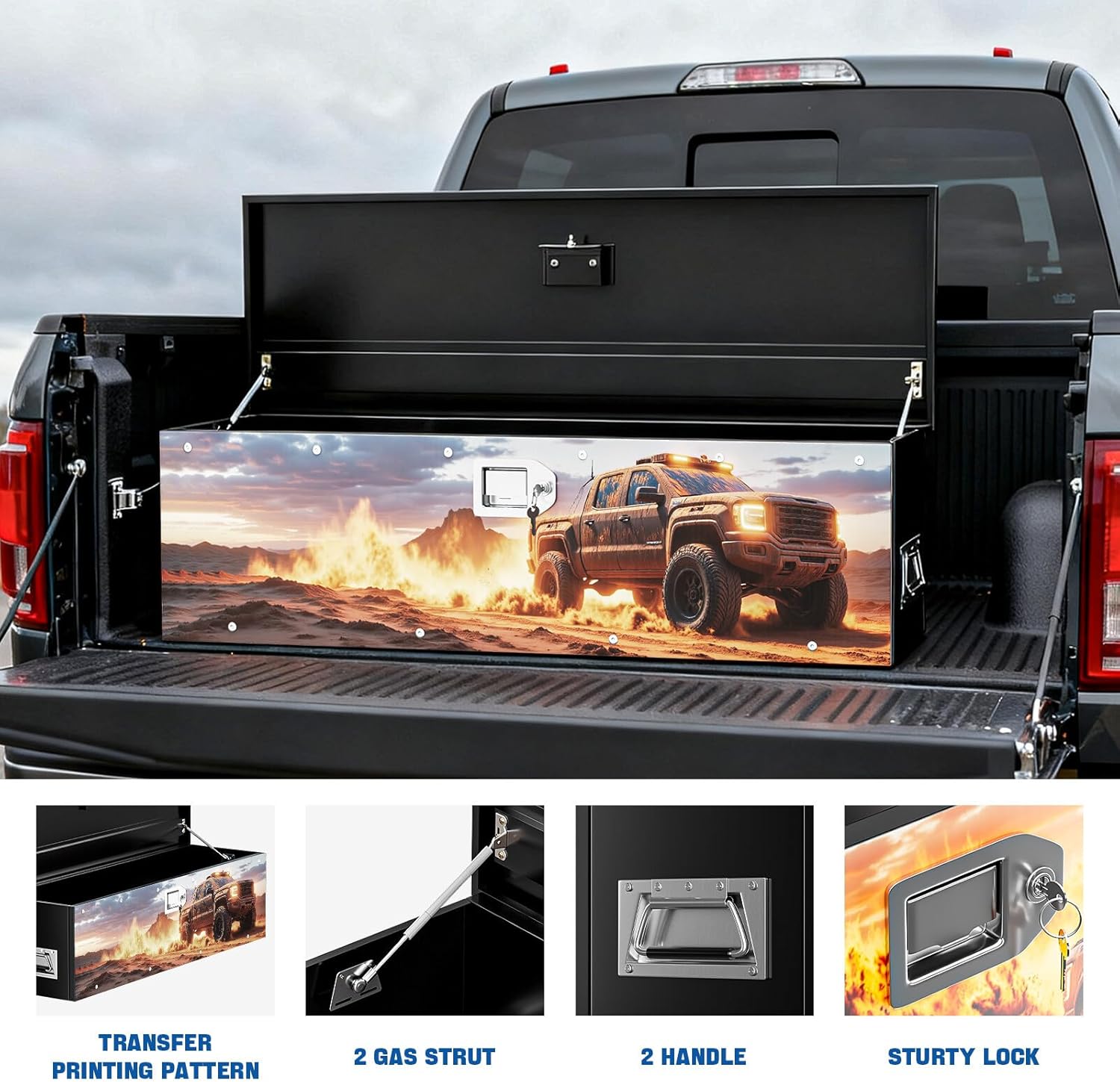 Truck Bed Tool Box,truck toolbox compatible with Sierra, Sierra Accessories, 38.5 x 11.6 x 9.6 Inches, Alloy Steel, Lockable, Weathertight, Rust Resistant, Flip Top, For Pickup Trucks