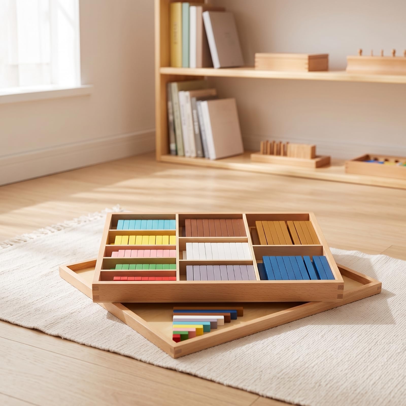 Children Math Set Educativo in Legno con Aste Numeriche Bastoncini Contacalcoli Rods per Somma E Sottrazione Scatola Organizer Inclusa Adatto a Scuola Asilo Casa