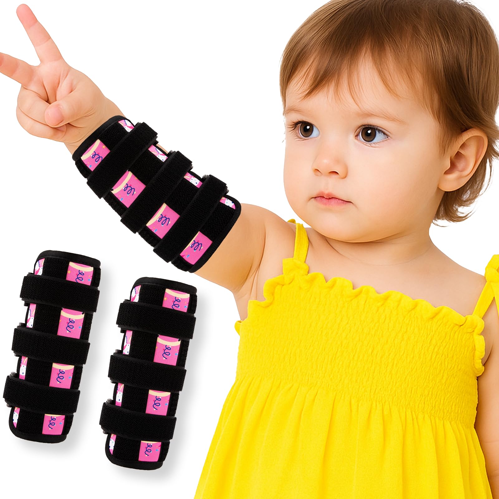 2 Pcs Thumb Sucking Deterrent, Pink Lamb Elbow Thumb Guard for Thumb Sucking, Nail Biting Treatment for Kids Prevention Anti Nose Picking for Boys