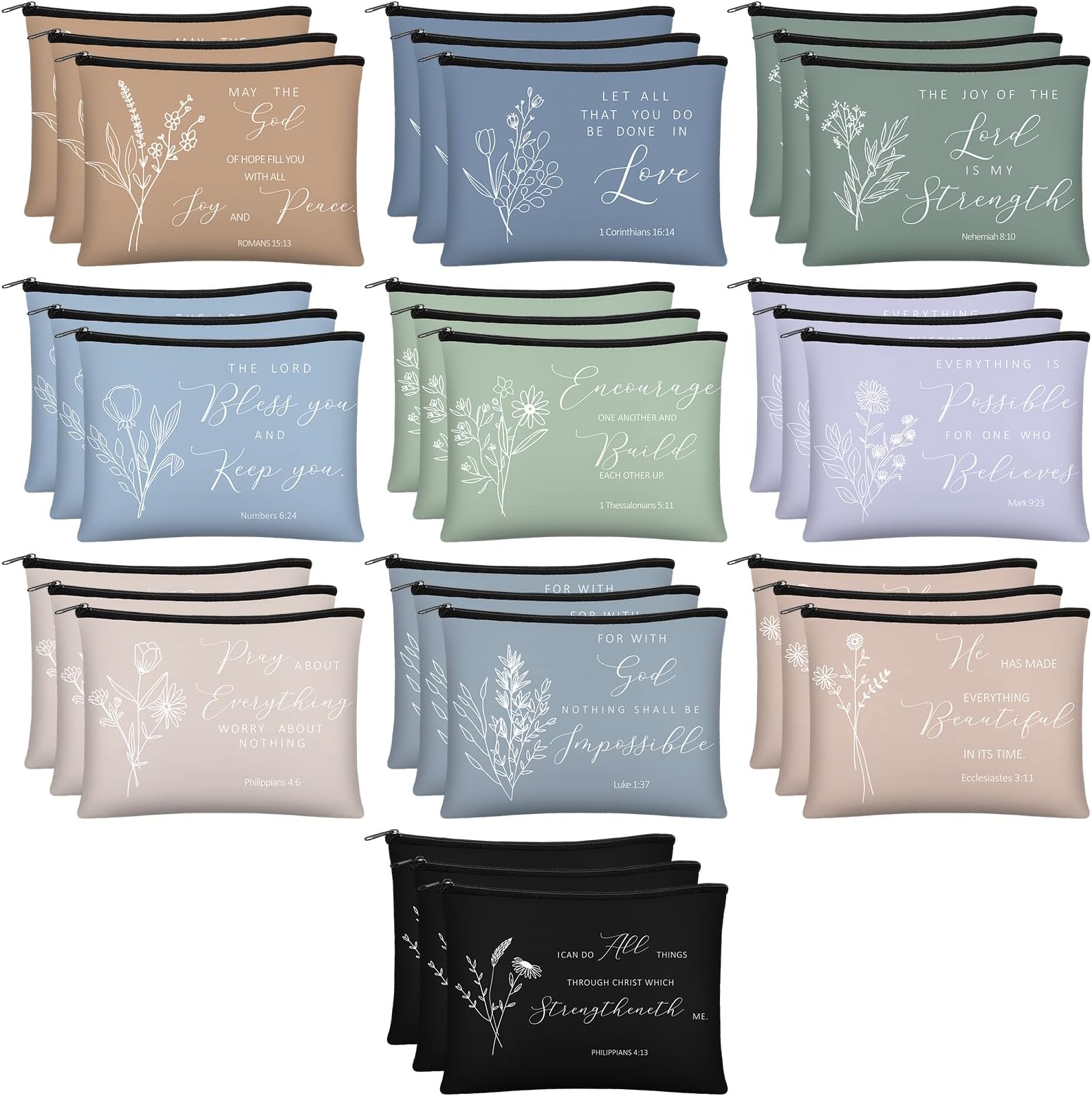 Jetec 30 Pcs Christian Gift for Women Bulk Religious Cosmetic Bags Christmas Inspirational Bible Verse Pencil Pouch Makeup Bags with Zipper for Travel Women Mother Church Favors(Simplicity Style)