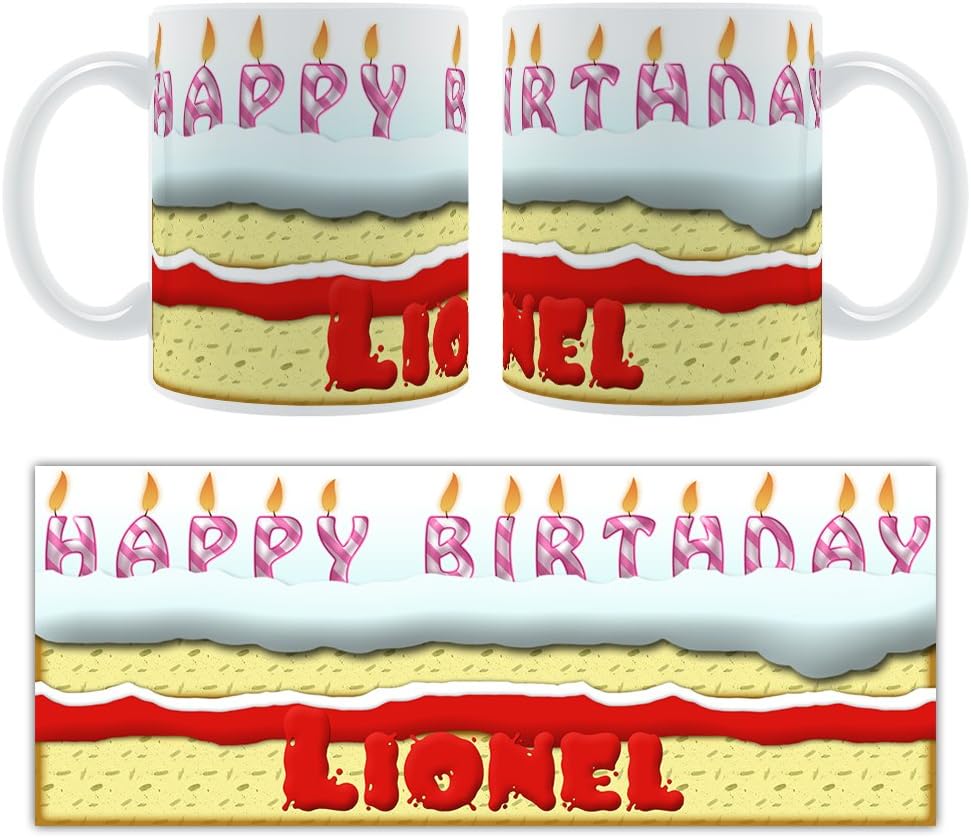 Happy Birthday Lionel Le Gateau D Anniversaire Personnalise Mug En Ceramique Amazon Fr Cuisine Et Maison