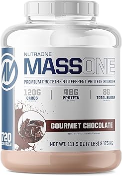 NutraOne Massone Mass Gainer Protein Powder Gain Weight Protein Meal Replacement Gourmet Chocolate - 7 lbs.