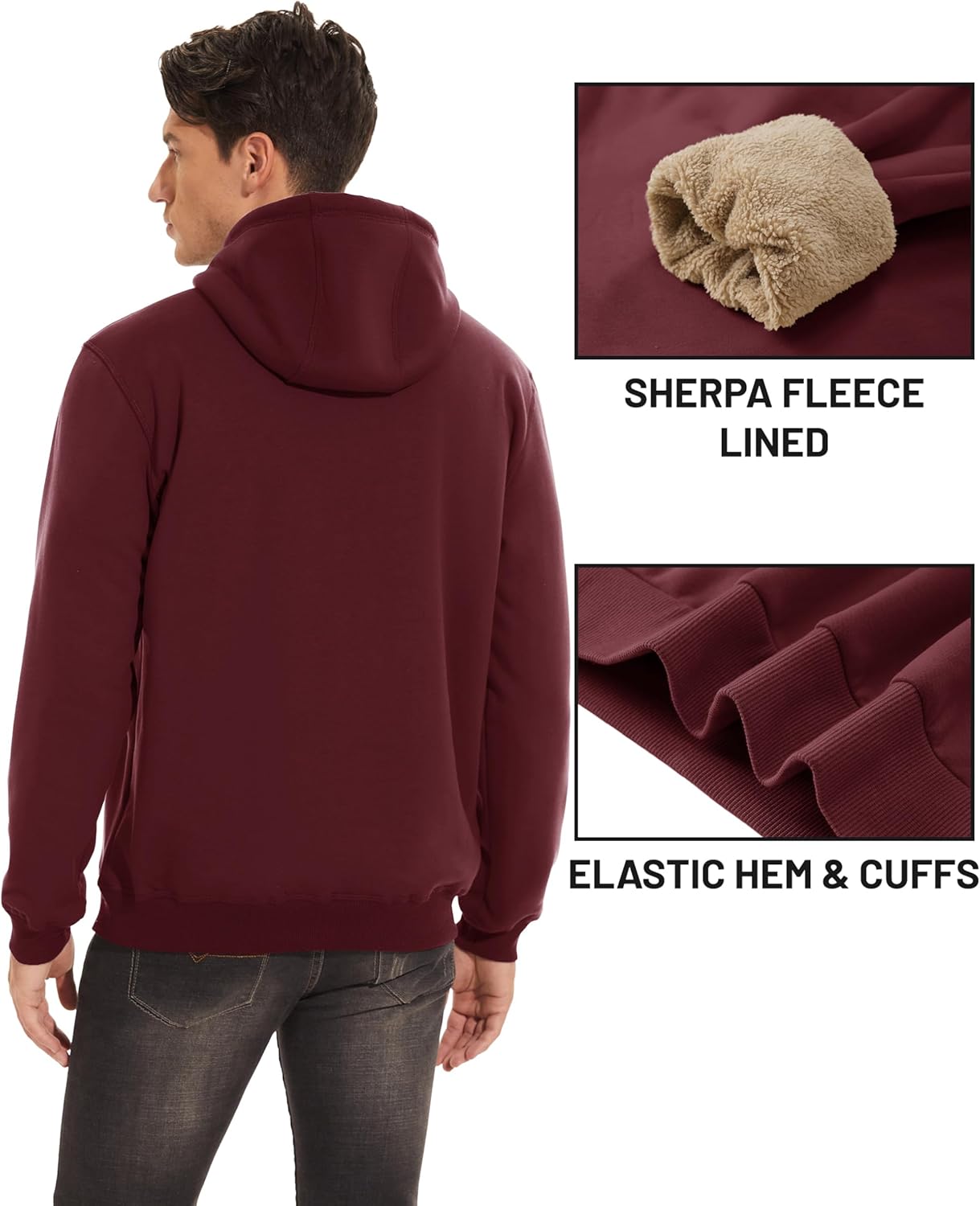 TACVASEN Men's Pullover Hoodie Thick Sherpa Lined Kangaroo Pocket Winter Windproof Warm Fleece Hoodie Athletic Sweatshirts - Image 7