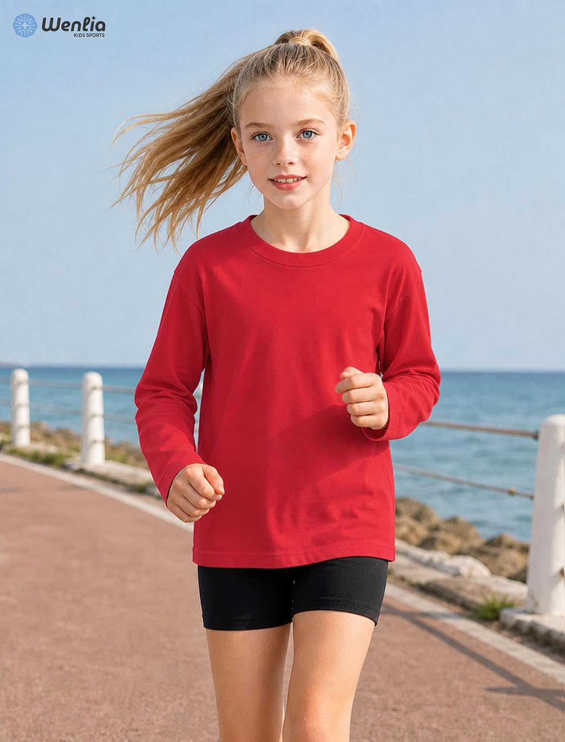 Wenlia Girls Athletic Shirts Long Sleeve Cotton Tops