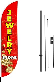 Jewellery Store Sign feather flag Pole Mount Outdoor by Mavis Printing-15 FEET Long Polyester Banner Flag Easy Hang | HD Print Swooper Flag Pole Kit to Advertise Jewellery Store Business