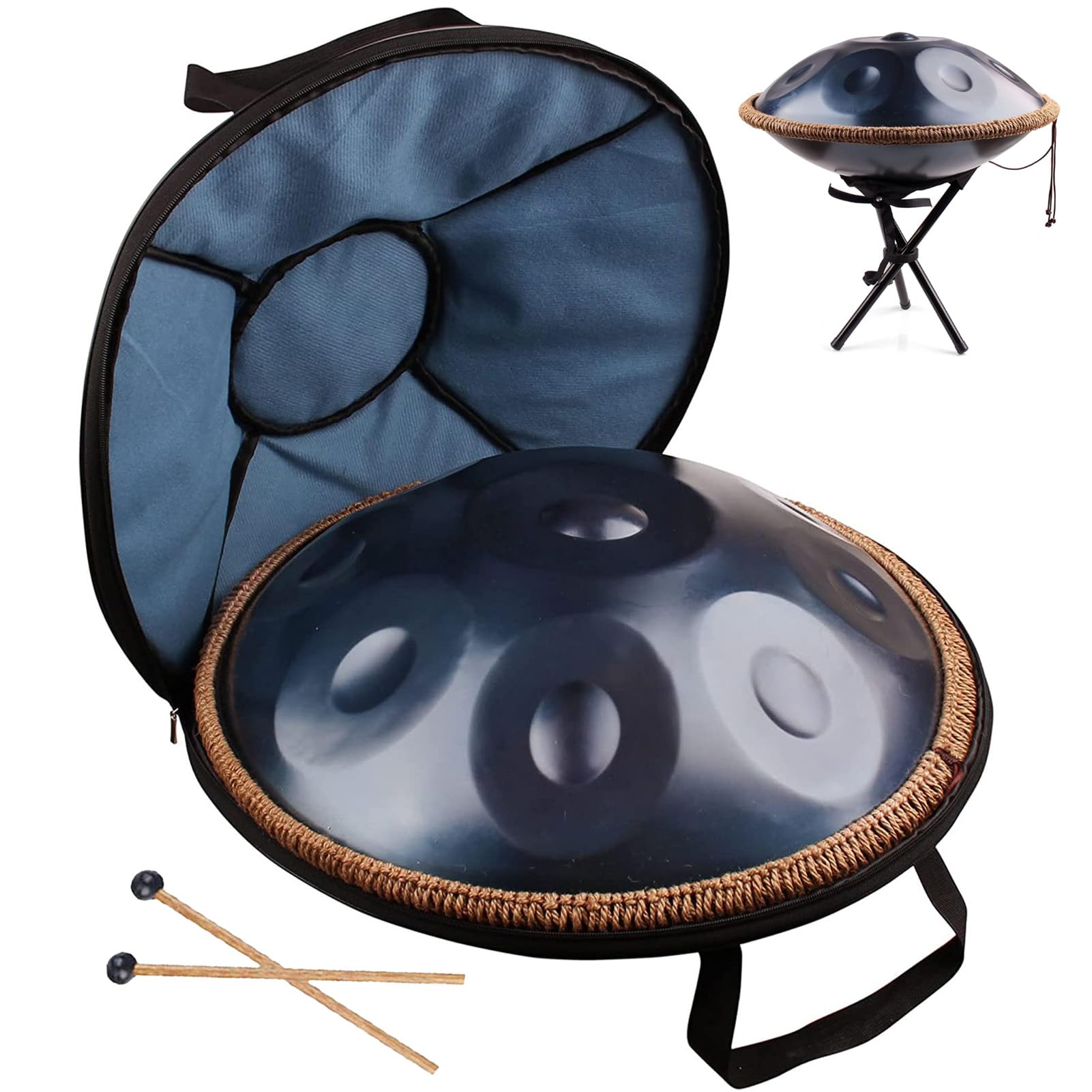 Tambour à Main en Acier 10 Notes, Handpan De 22 Pouces en Ré Mineur, Tambour à Main 432hz, pour La Guérison Sonore, La Méditation Personnelle, Le Yoga