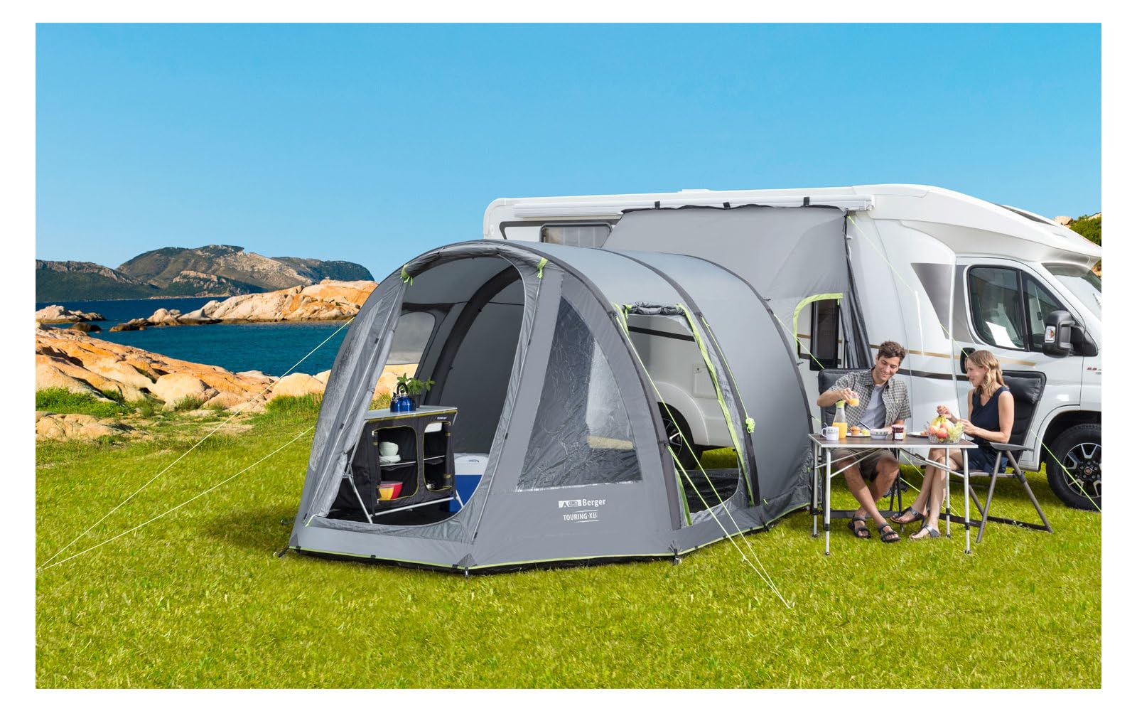 BERGER Busvorzelt Touring Air - aufblasbar freistehend Outdoor Zelt Luftzelt - Autozelt Vorzelt Camping Zelt für Bus, SUV, Auto - Schnellaufbau Zelt Auto inkl. Luftpumpe