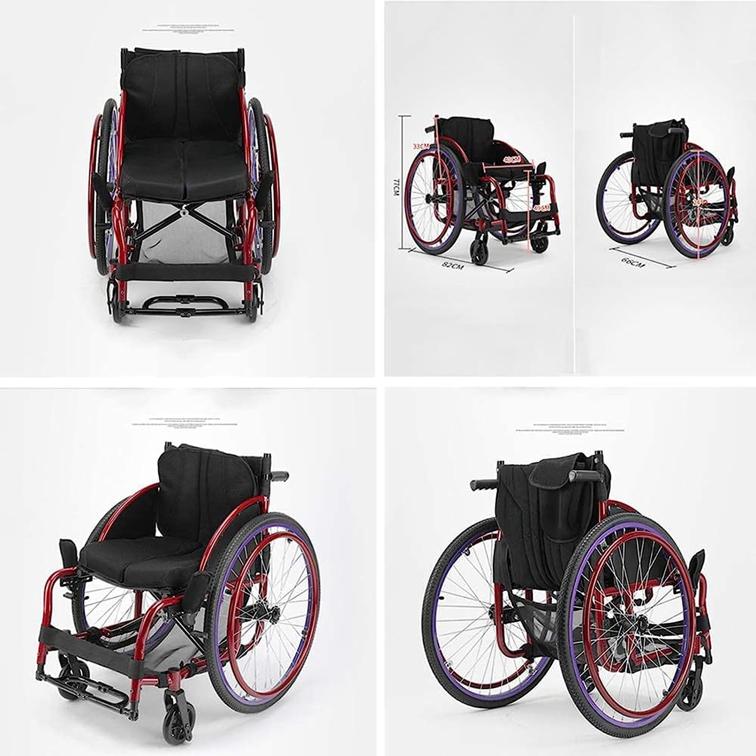 SYALEO Ocio Deportes Silla de Ruedas Aleación de Aluminio Silla de Ruedas Manual Ligera Plegable Autopropulsada Silla de Ruedas Silla de Transporte Ayuda de Movilidad para Ancianos discapacitados