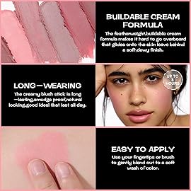 FOCALLURE Cream Blush Makeup,Buildable Blush Stick for Cheeks,Matte and Dewy Finish,Long Wearing,Easy Application,Lightweight Multi Stick,BABY PINK