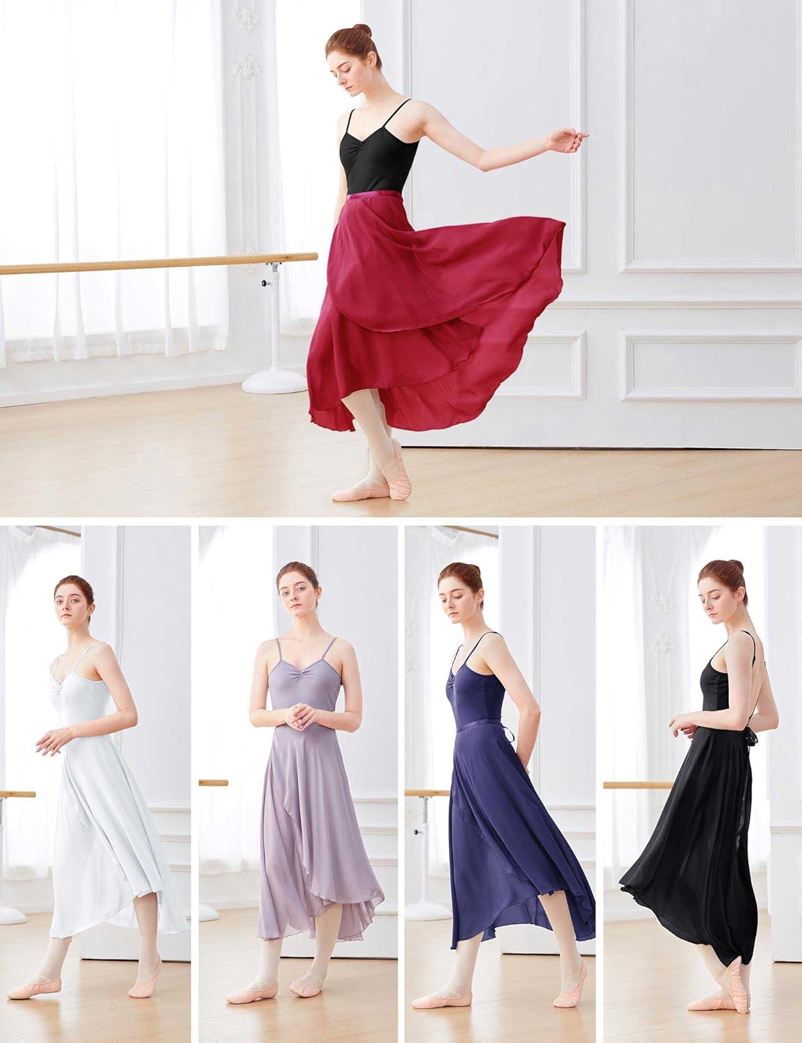 Daydance Women's Ballet Skirts Long Sheer Dance Skirts Black with Tie Waist - Image 2