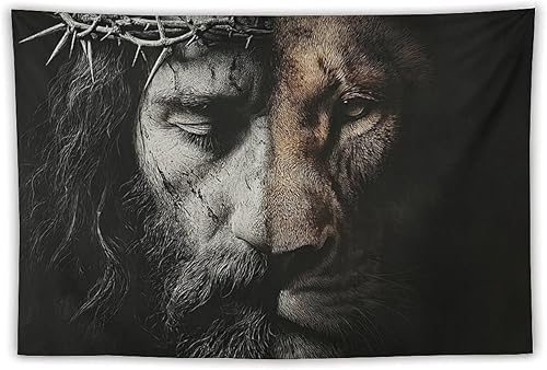 JYOUQOC Tapiz de Jesús y el León para colgar en la pared, decoración artística de pared grande, telón de fondo para dormitorio, sala de estar,