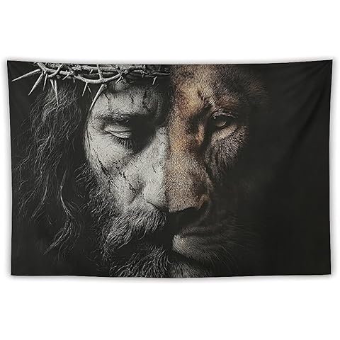 JYOUQOC Jesus And The Lion Tapestry Wall Hanging Large Wall Art Decor Flag Backdrop for Bedroom Living Room Dorm 40