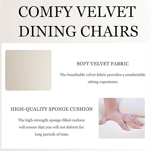 Miniatura 6 de ANOUR Juego de 2 sillas de comedor de terciopelo, modernas sillas de comedor con patas de metal dorado, sillas tapizadas sin brazos de cocina,