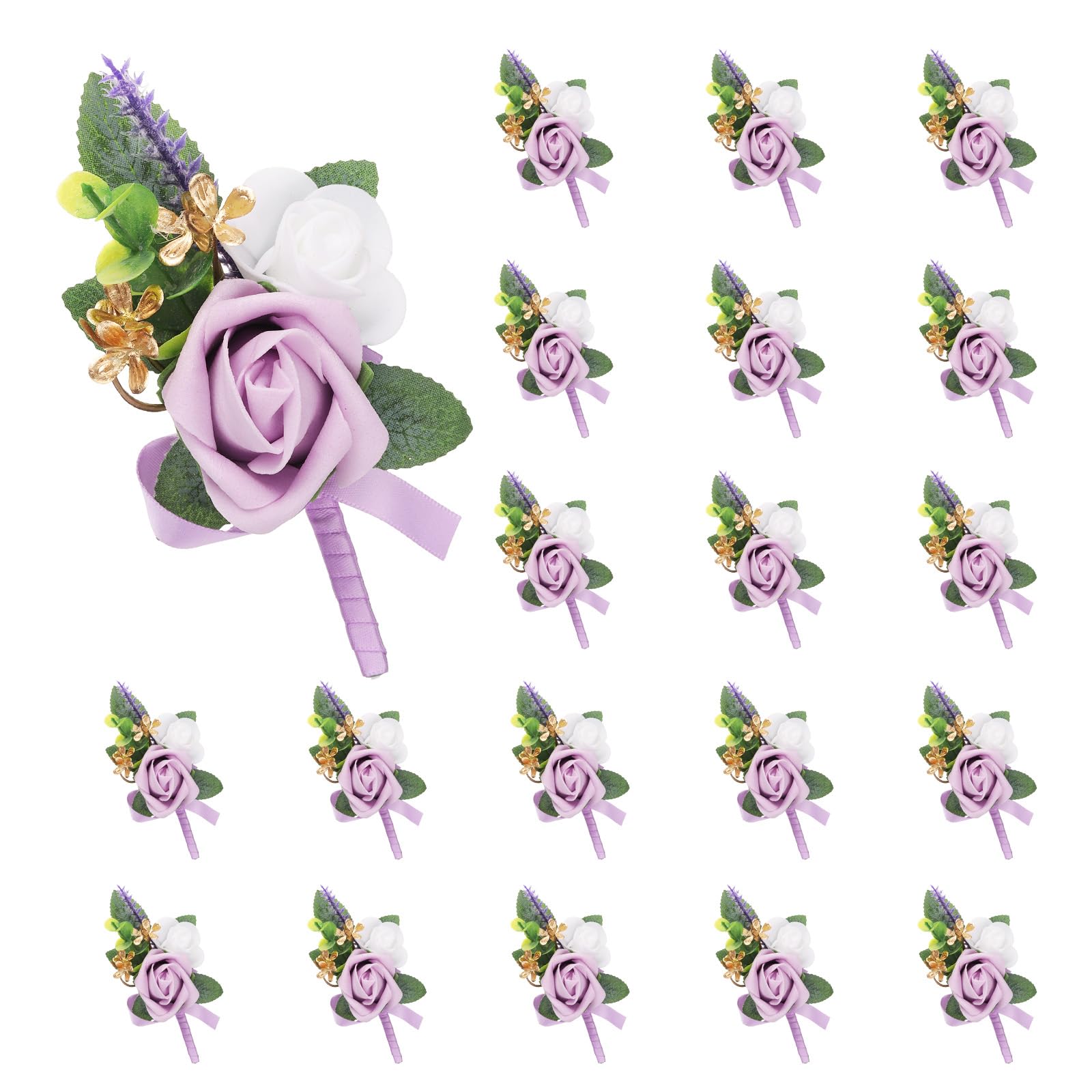 QUARKZMAN 20 Stück Hellviolette Anstecksträuße, künstliche Taschenanstecker