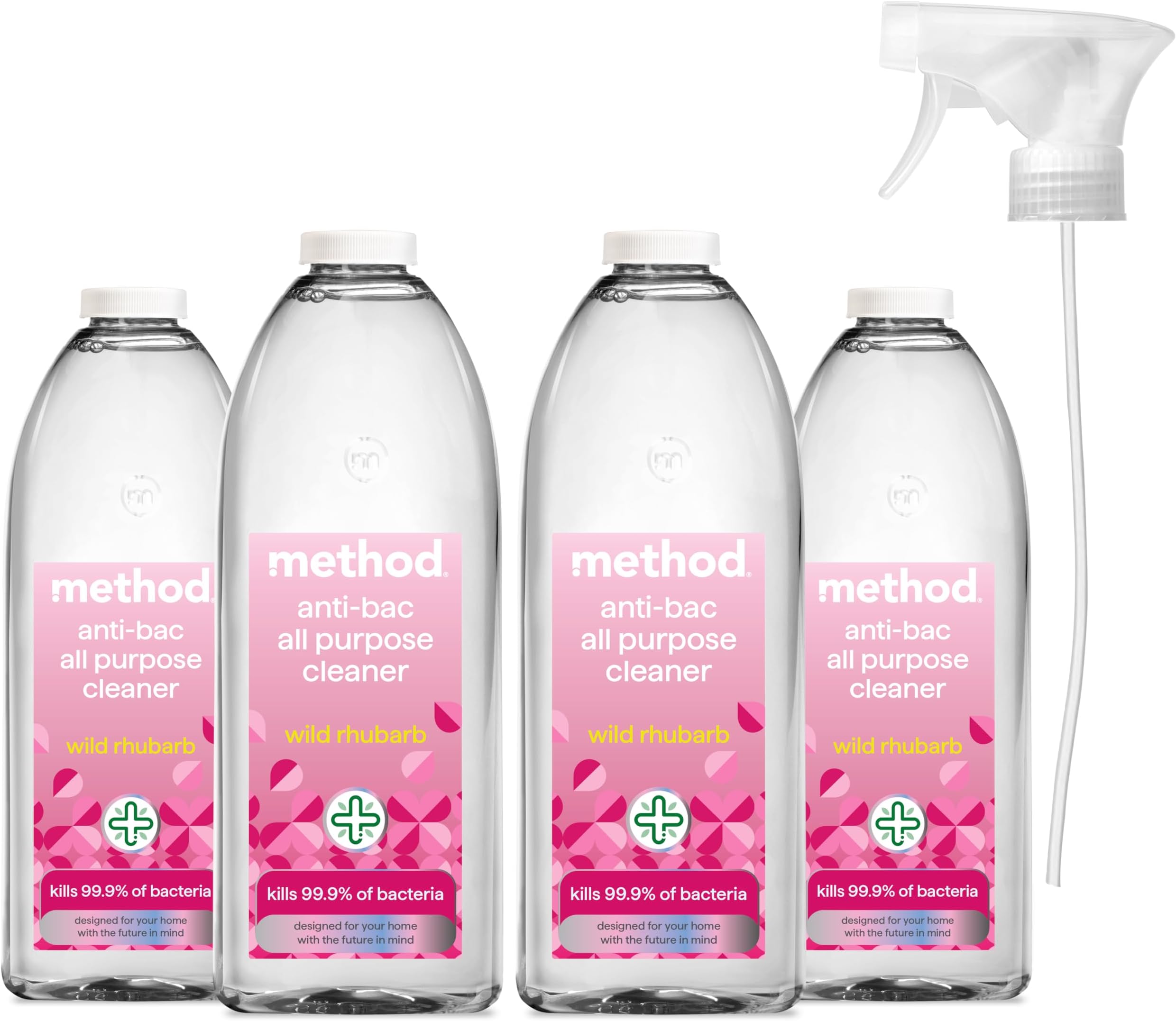 Method Anti-Bacterial Cleaner, Wild Rhubarb, Kills 99.9%, Pack 4