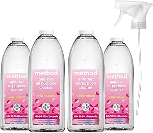 Method Antibacterial All Purpose Spray, Powerful Formula Kills 99.9% of Bacteria, Wild Rhubarb, Pack of 4, 828ml