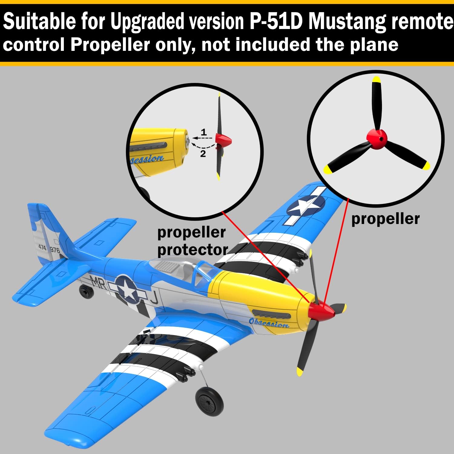 LEAMBE 3 Sets of 3-Blade Propeller Spare RC Plane Propellers Compatible with P51 Mustang & P40 Warhawk Remote Control Airplane Nose Cone