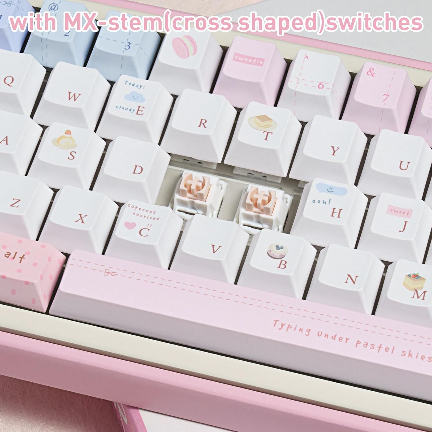 145 Keys Cream Keycaps Cherry Profile, Dye-Sublimation PBT Custom Keycap Set, Cute Candy Keycap for MX Switches Mechanical Gaming Keyboard（Pink）