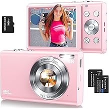 Digital Camera,Autofocus 4K Vlogging Camera for Photography with 32GB Card,48MP Portable Compact Point and Shoot Digital Camera for Teens Adult Beginner with 16X Zoom,Anti-Shake,2 BatteriesPink