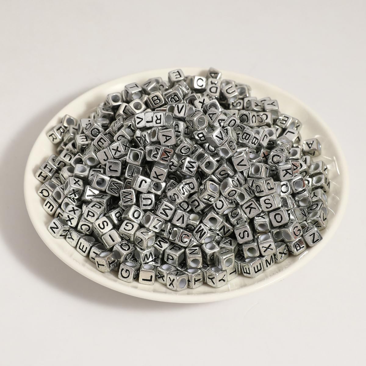 1200pcs 6×6mm Alphabet Beads Silver Cube Acrylic Black Letter Beads, for Bracelets and Jewelry Making image 4