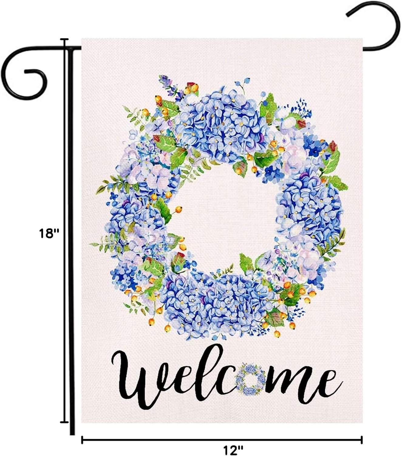 Welcome Blue Hydrangea and Berries Wreath Small Garden Flag Vertical Double Sided 12 x 18 Inch Summer Burlap Yard Décor - Image 6
