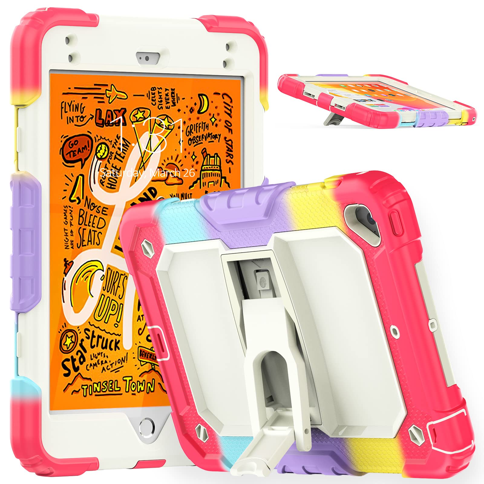 Kids Case Compatible with Apple iPad Mini 4 5 (2015/2019), Swivel Handle Shockproof Folding Stand Heavy Duty Protection Case for Boys Girls 4th Generation 5th Generation