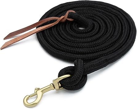 Weaver Equine Performance Lead Rope, Black, 10 Horse Cowboy Rope with Brass Plated Snap, Soft Comfort Grip, Barn Horse Tack for Daily Use