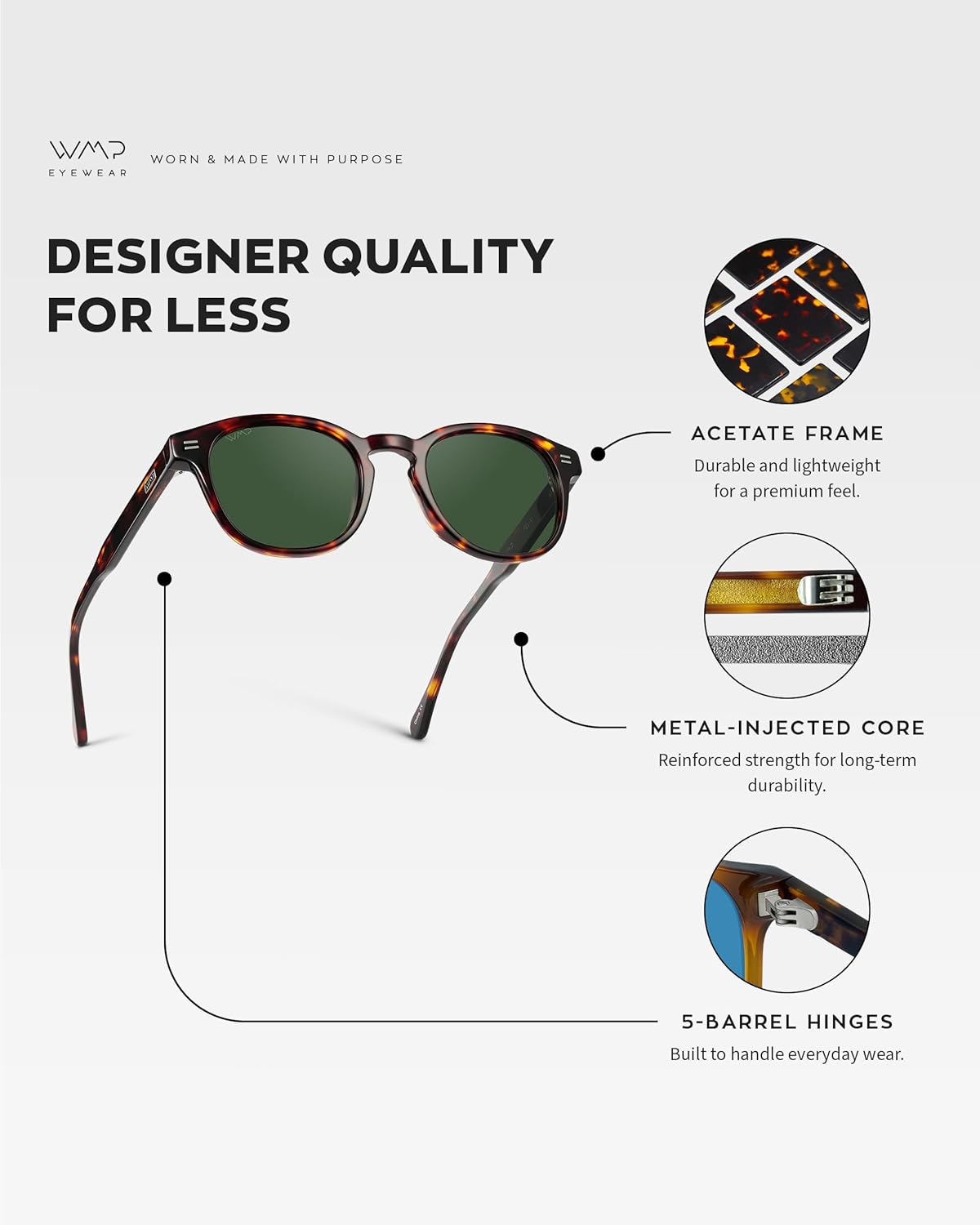 WearMe Pro - Men's Retro Round Oval Polarized Sunglasses, Lightweight Acetate Frame, UV Protection, Metal Core Design - Image 6