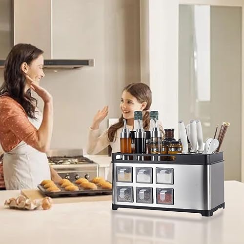Miniatura 9 de Caja de especias multifunción, caja de almacenamiento de botellas de condimentos, estante de caja de especias, organizador de cocina con soporte