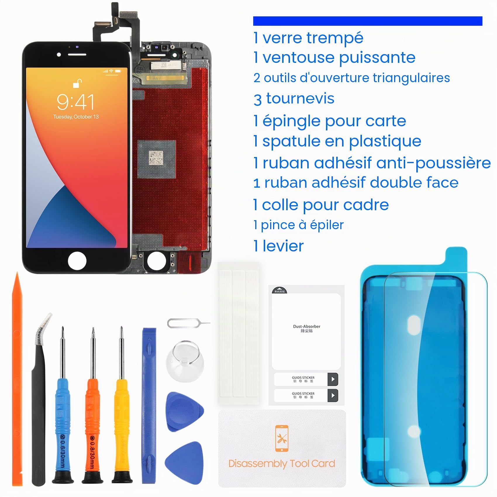 Écran LCD pour iPhone 6S Écran de remplacement pour iPhone 6S Écran tactile LCD Digitizer (modèle : A1633 A1688 A1691 A1700) Assemblage avec kit d'outils de réparation (Noir)