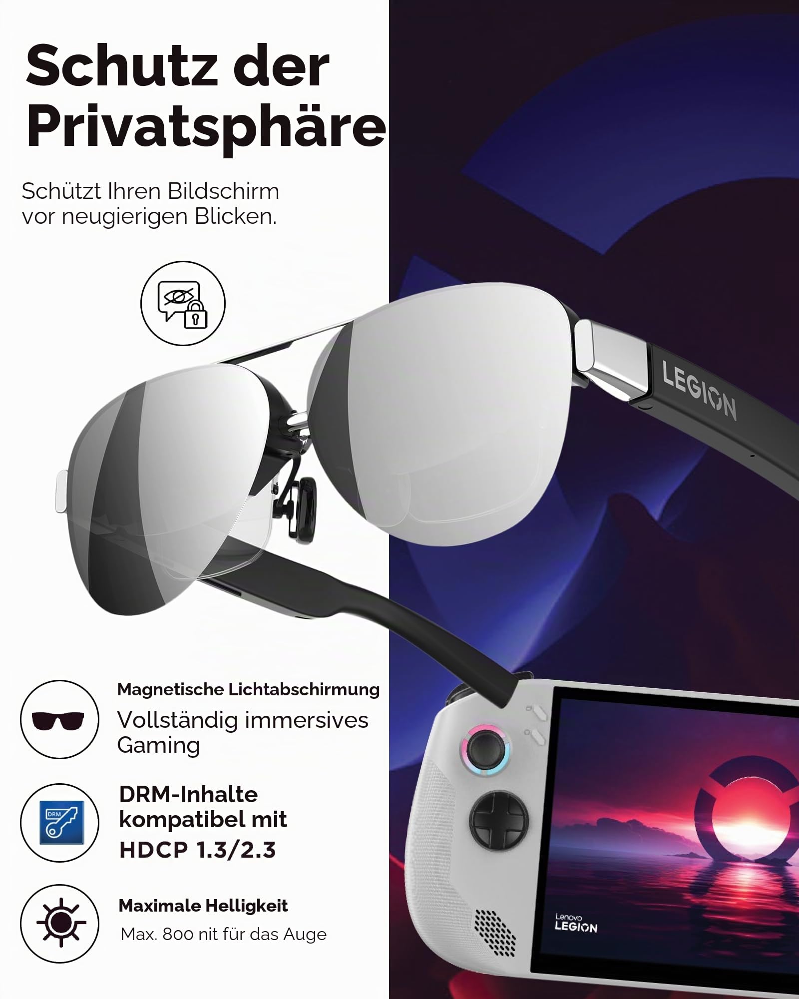 Lenovo Legion Glasses Gen 2 - Micro-OLED Personal Wearable Monitor for Gaming & Movies, FHD 60Hz Plug-and-Play Display Legion Go & USB-C Devices, High-Fidelity Audio & Privacy