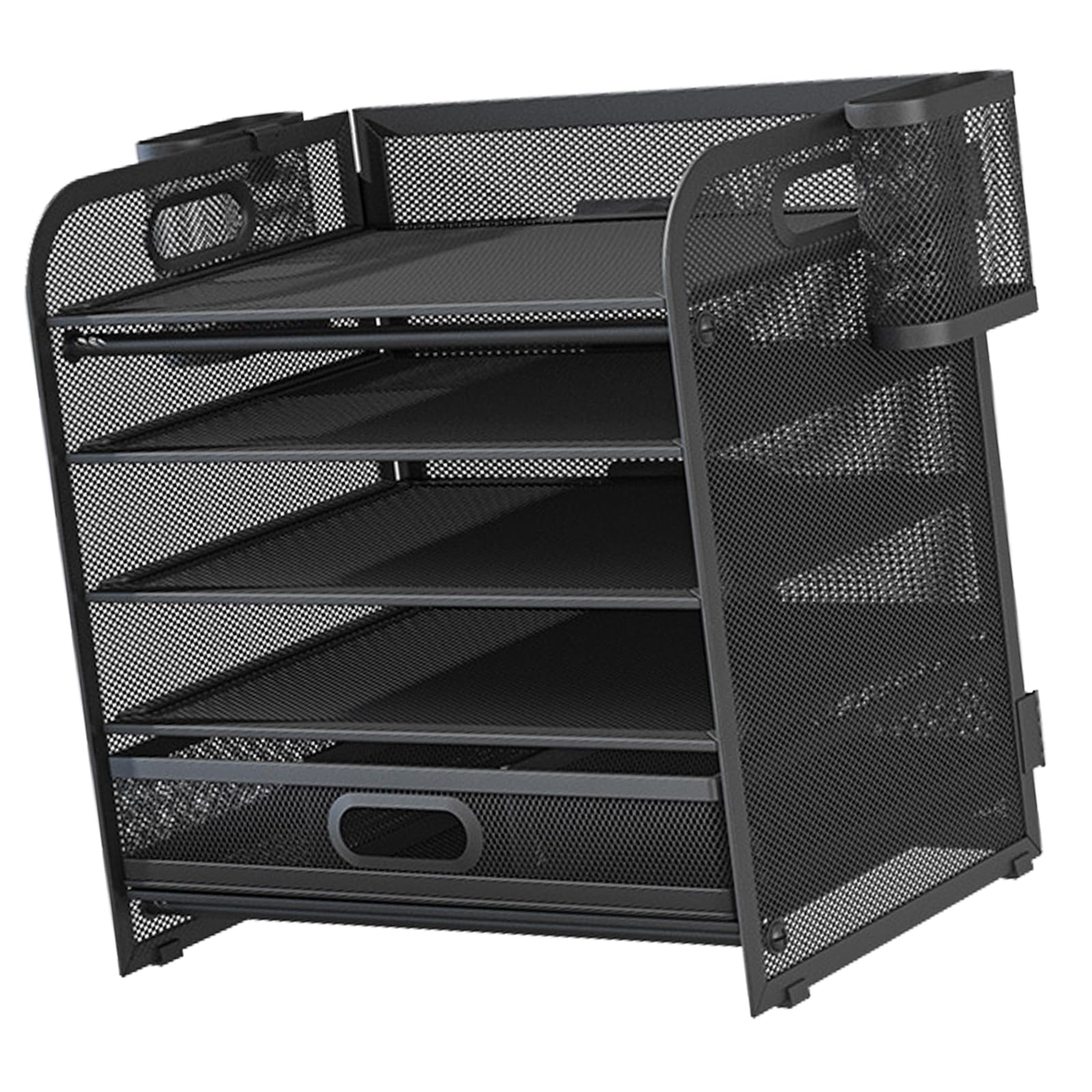 Organizer multiuso da scrivania a 5 livelli con cassetto scorrevole, 2 portapenne in metallo