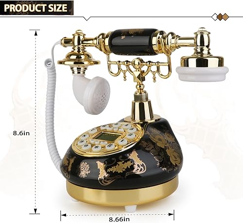 Miniatura 3 de Sangyn Teléfono retro vintage antiguo teléfono con botón a presión Teléfono fijo antiguo con pantalla LCD Teléfonos con cable de cerámica para