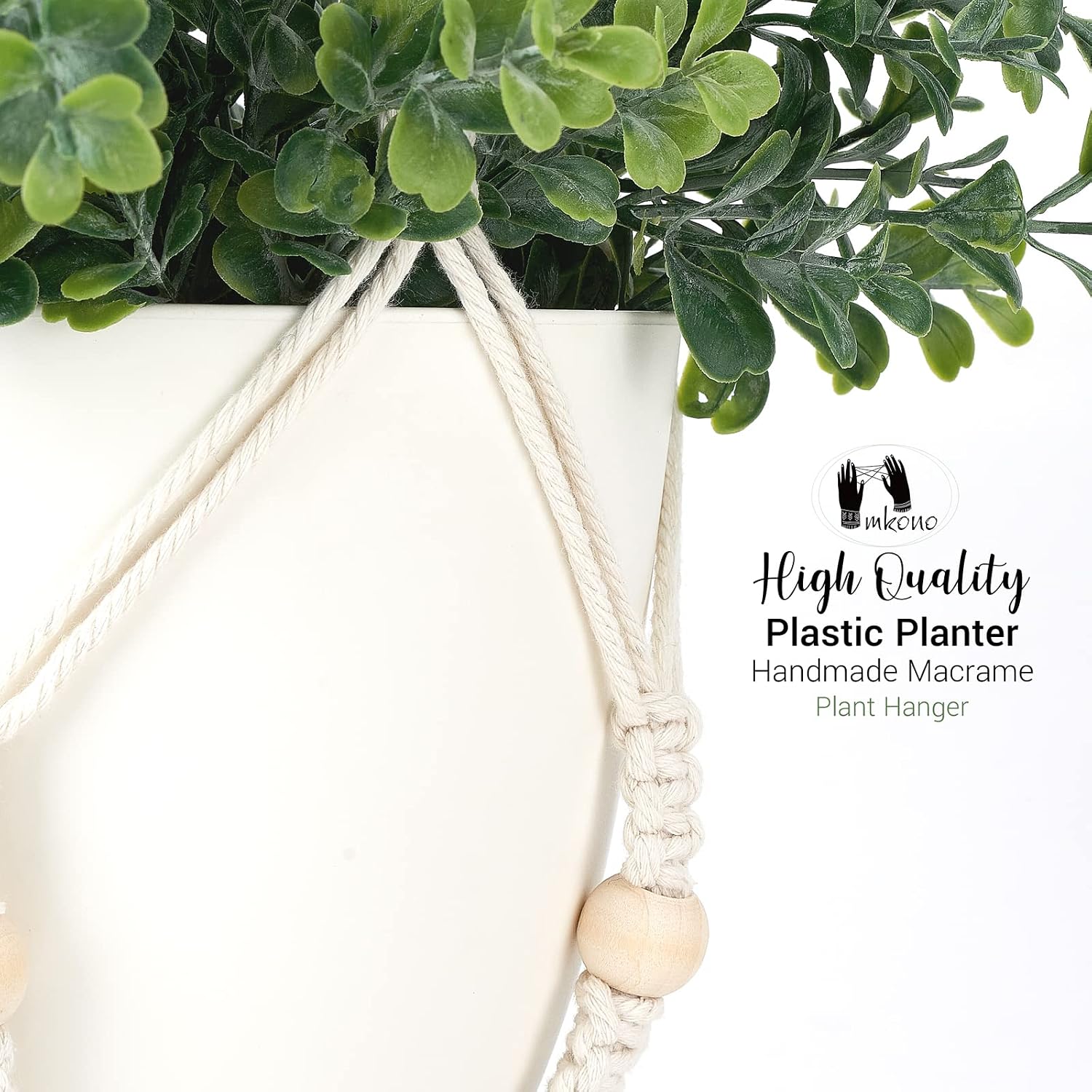 Mkono Set of 2 Fake Hanging Plant with Pot, Hanging Plants Artificial Decor Macrame Plant Hanger with Different Fake Plants