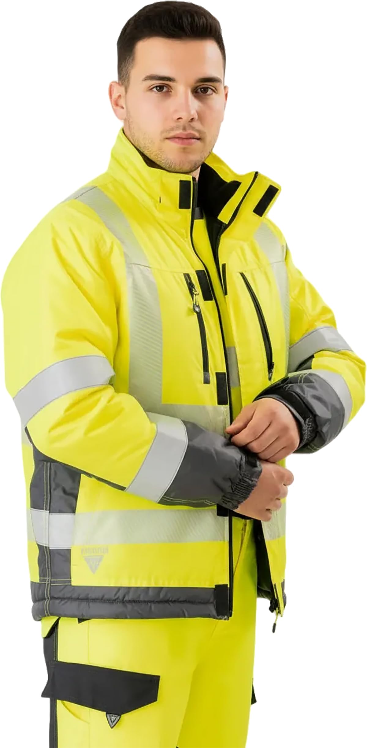WORKTEAM Parka Acolchada Alta Visibilidad, Cintas Reflectantes Segmentadas, Cuello Alto con Capucha Ajustable, impermeable Clase 2, Unisex