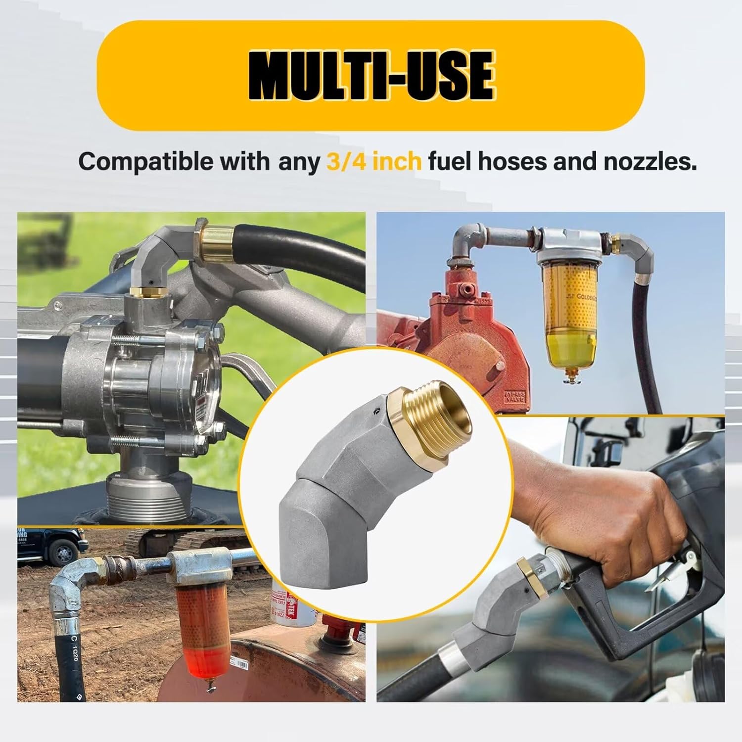 3/4" NPT Fuel Hose Swivel, 360 Rotating Connector for Fuel Transfer Pump Fuel Hose Fitting Nozzle, 3/4 Inch Multi Plane Fuel Injection Nozzles Swivel, 2PCS