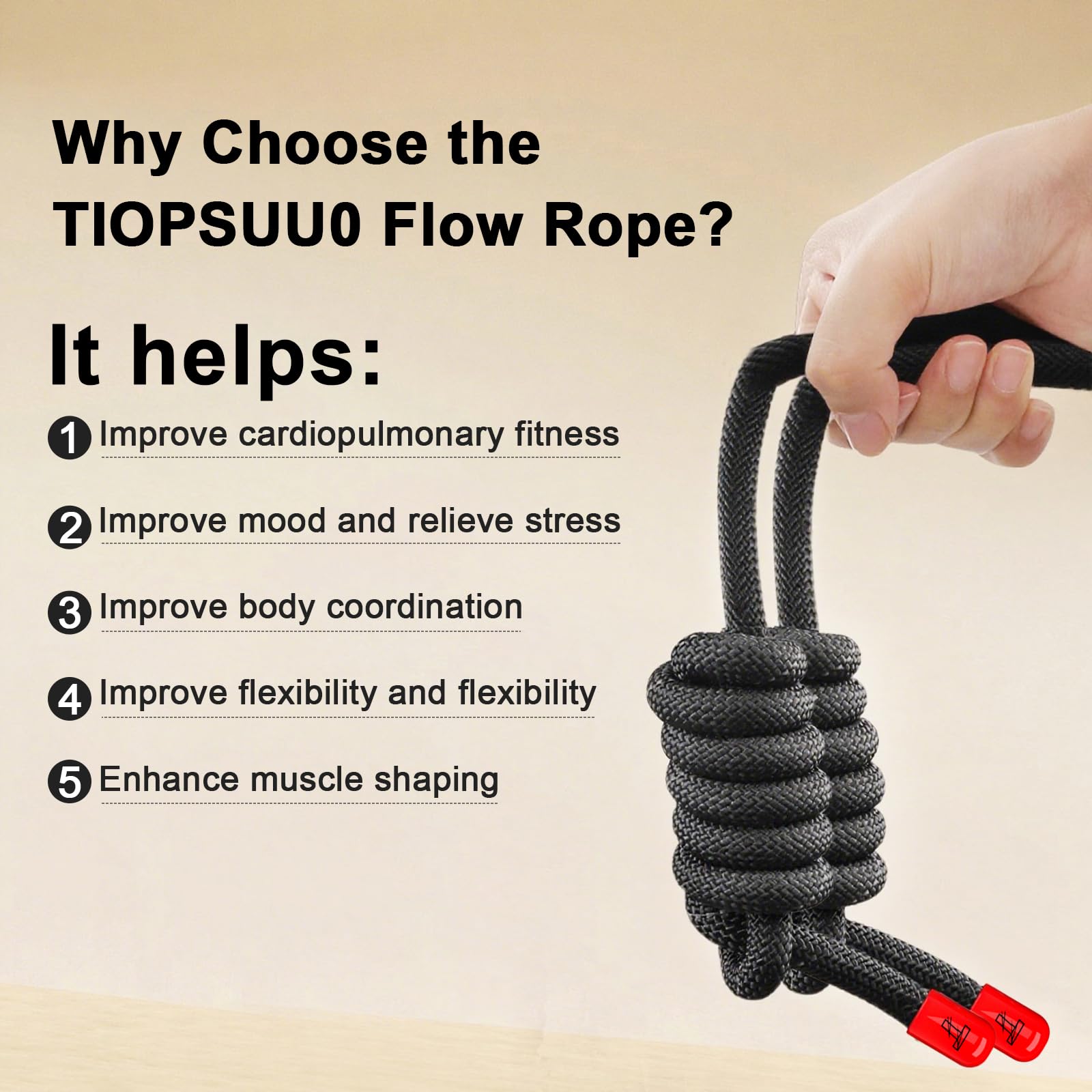 Flow Rope skakanka do ćwiczeń, do fitnessu, treningu, z regulowaną podwójnie tkaną liną treningową dla mężczyzn, kobiet, początkujących – do wewnątrz i na zewnątrz