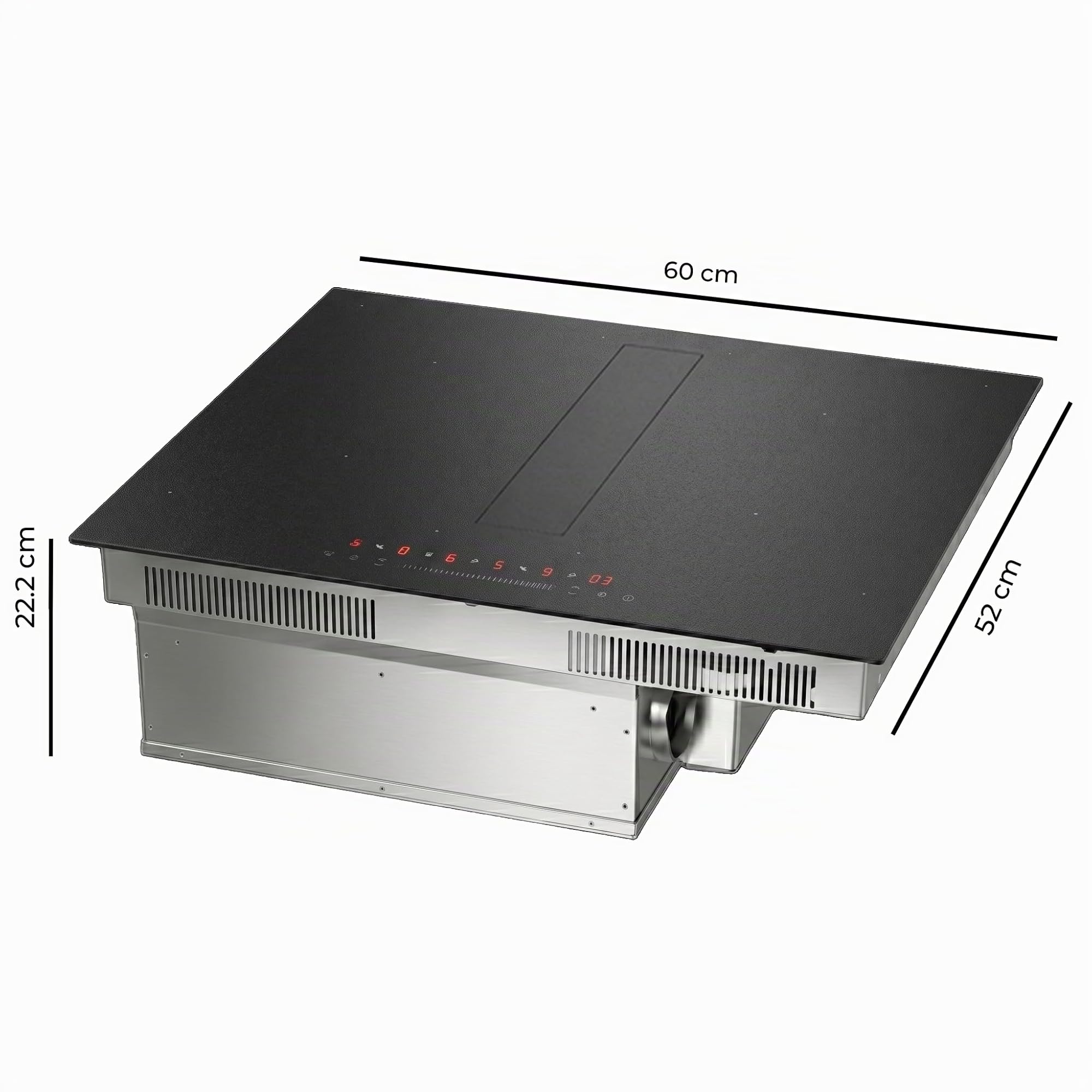 Cecotec Placa de Inducción de 2 Zonas FullFlex con Campana Integrada 60cm Bolero Squad IH 4200 FullFlex ShieldGlass. 7200W, 9 Niveles, Booster, Kidlock, Succión 531,1m3/H con 3 Velocidades