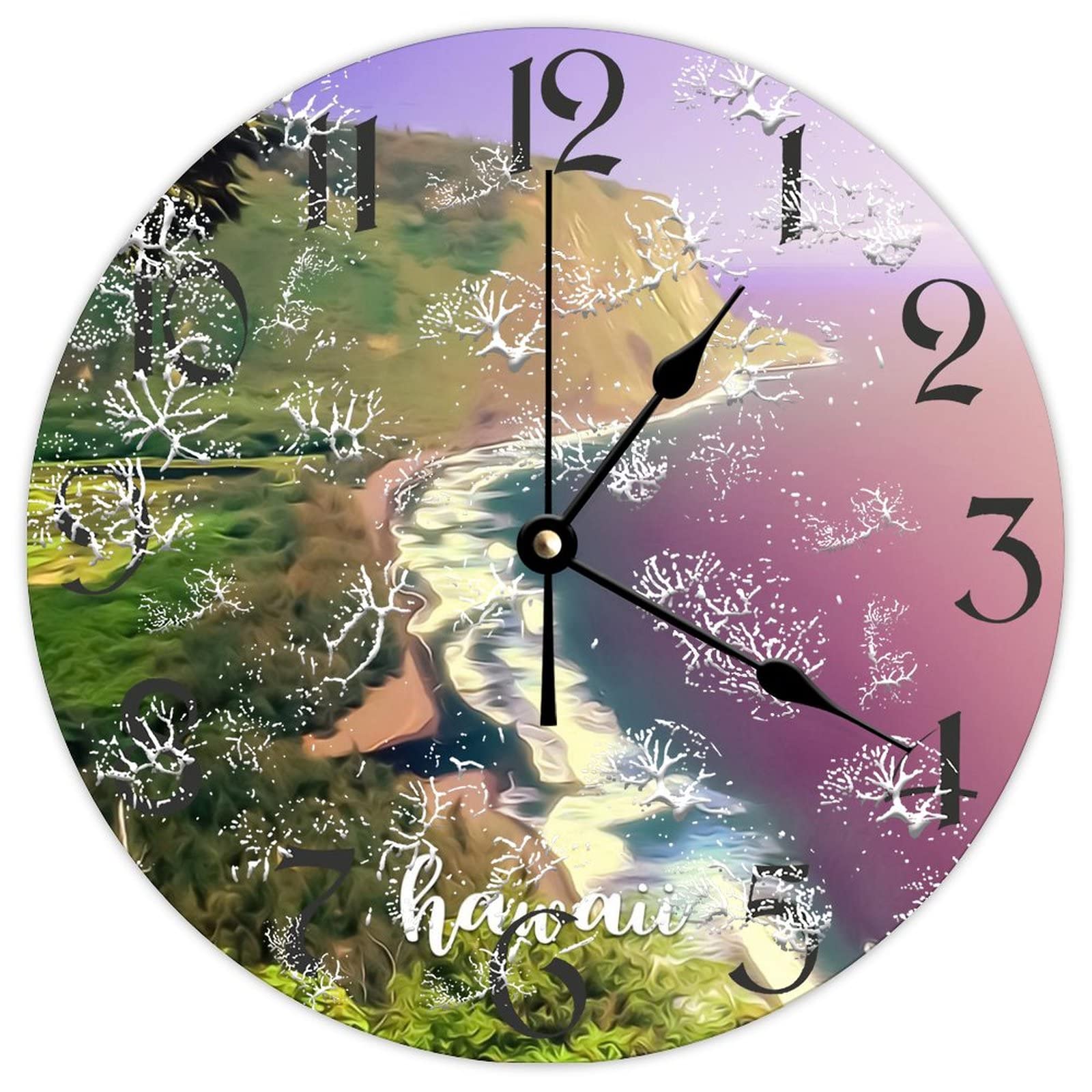 Horloge murale bois 38 cm silencieuse et ronde style rétro Hawaï pour décoration intérieure