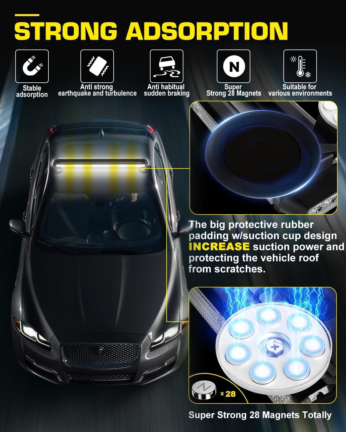 42inch 206 LED Rooftop Emergency Strobe Light Bar Flashing Safety Lights w/Controller Traffic Advisor Warning Hazard Light for Trucks Vehicles Construction Tow Pickup Snowplow Amber White