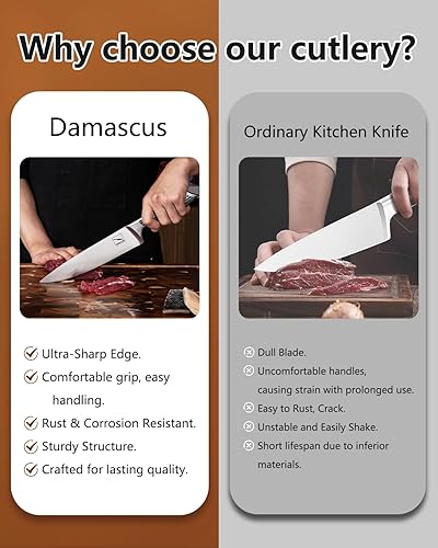 Miniatura 7 de Cuchillo de chef de acero inoxidable de alto carbono, cuchillo de cocina afilado de 8 pulgadas con diseño único, perfecto para uso familiar y