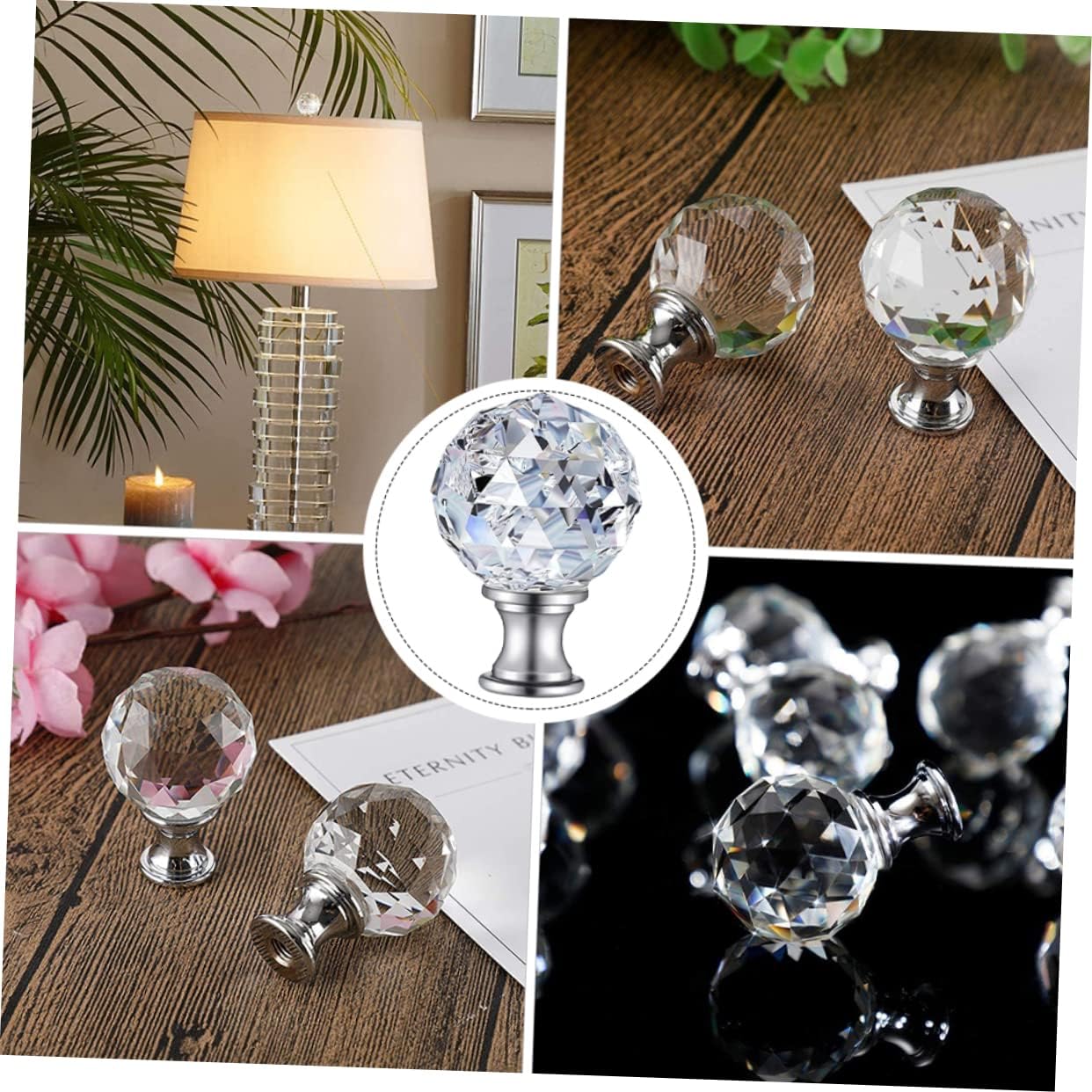 Generic 2pcs Modern Lampshade Holder Harp Crystal Finial for Buffet Lamp Shades