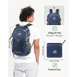 WATERFLY Lightweight Packable Hiking Backpack: 30L Foldable Travel Daypack Ultralight Camping Day Pack for Woman Man Dark Blue