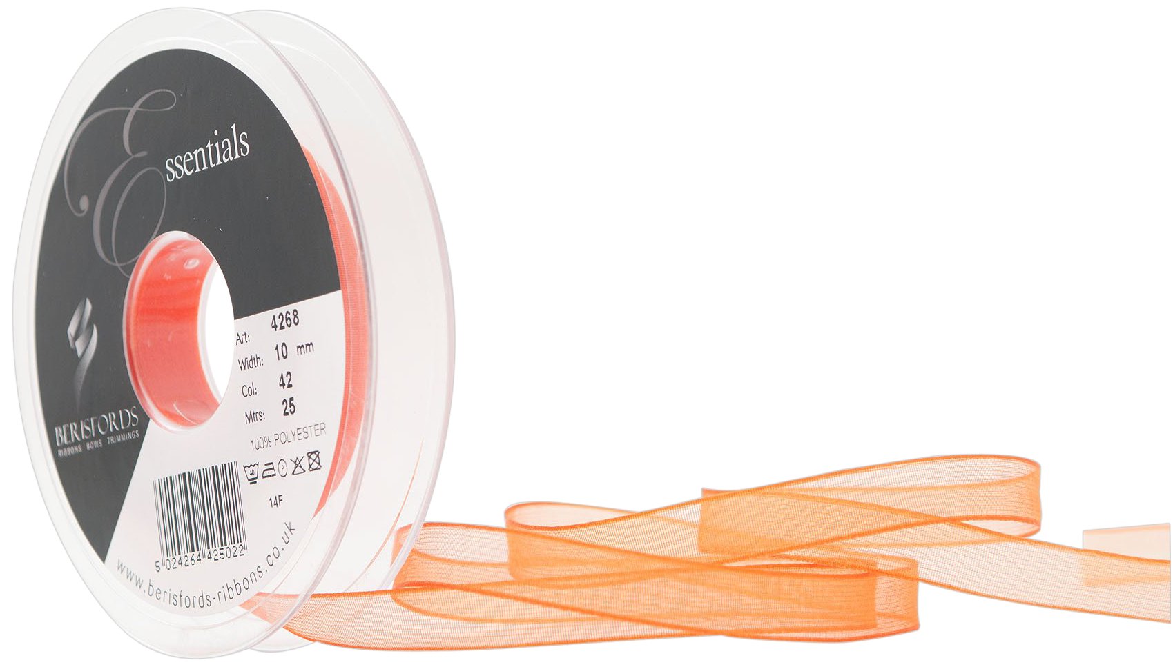 Berisfords 42 Orange Super Sheer Organza Ribbon (Value Roll)