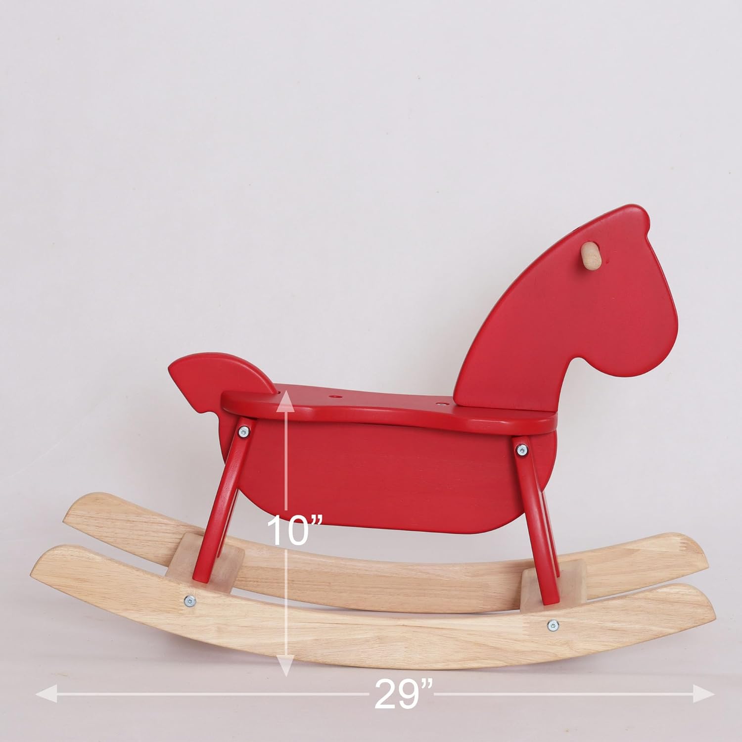 Red Wooden Rocking Horse Funny for Toddlers (Ages 2-4) - Solid Rubber Wood, Smooth Surface for Creative Decoration, Minimalist Rocking Horse, Vintage