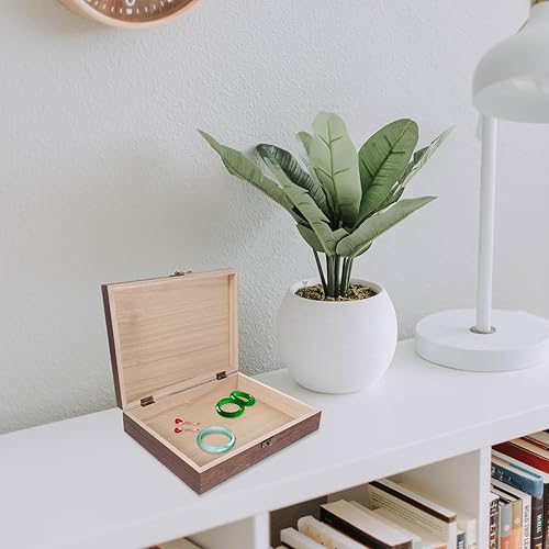 Vista 7 de Caja de almacenamiento de madera, contenedor de almacenamiento vintage, joyero rústico de madera para recuerdo, 10.23 x 7.87 x 2.36 pulgadas, marrón