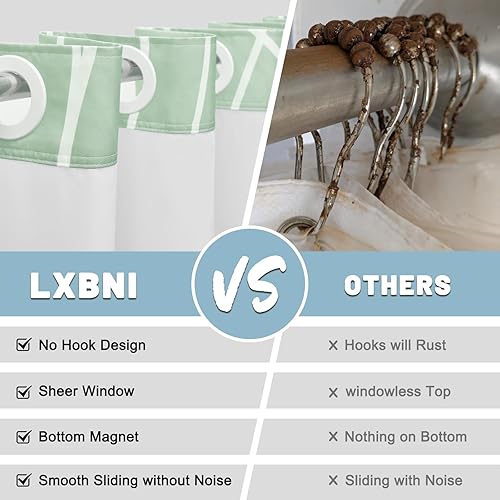 Miniatura 2 de Juego de cortina de ducha a rayas verdes degradadas sin gancho con forro a presión, juego de cortina de ducha y forro de hotel con ventana superior