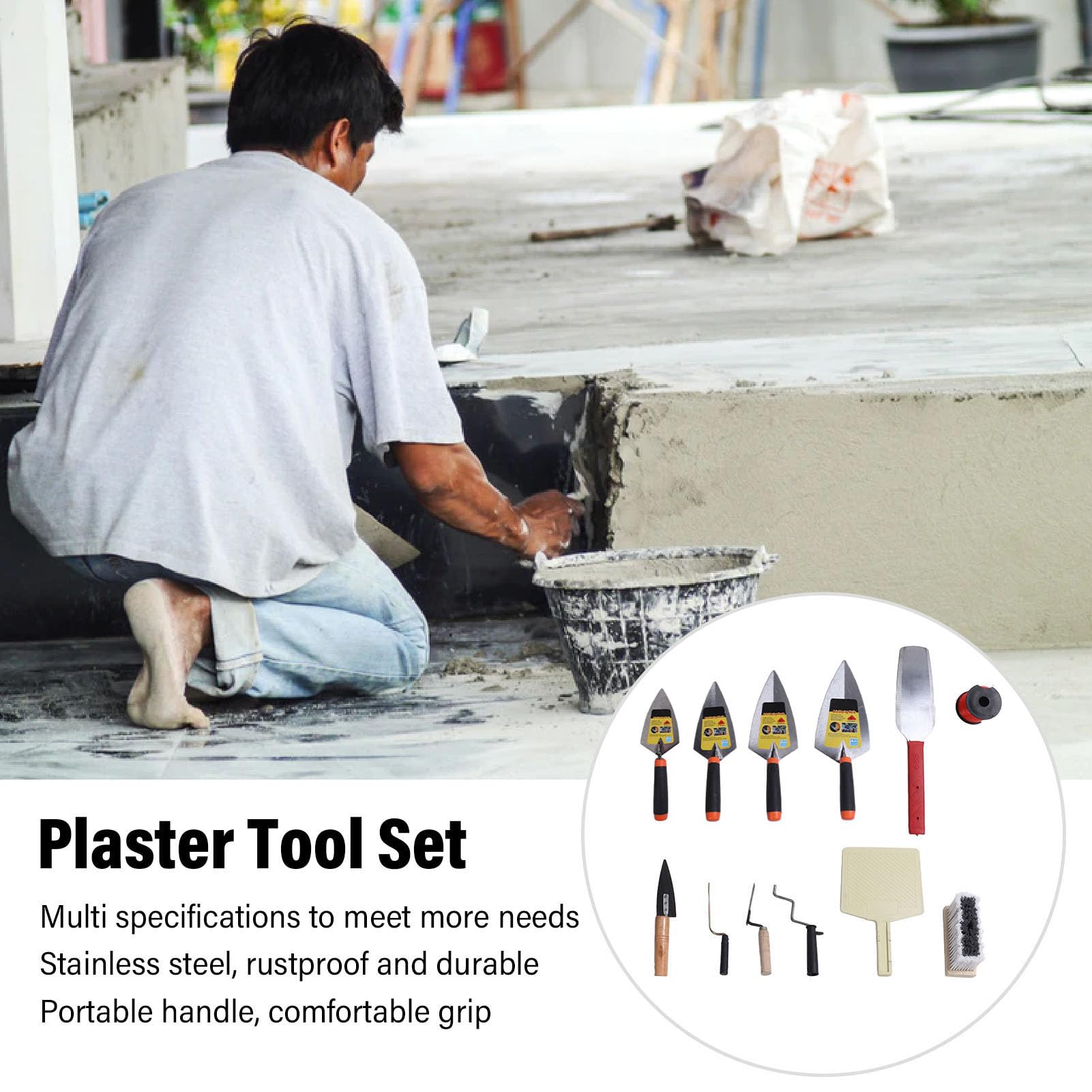 Syrisora Set di coltelli stucco in acciaio inox di varie dimensioni, raschietto per calcestruzzo, strumenti manuali per l'applicazione di pareti a secco